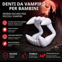 Carica l'immagine nel visualizzatore di Gallery, Denti da vampiro per bambini, da attaccare, per Halloween, carnevale e martedì grasso - Dracula e vampiro