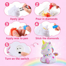 Carica l'immagine nel visualizzatore di Gallery, HappyGoLucky Unicorno Bambina Regalo, Kit Lavoretti Creativi per Bambini LED Luce Notturna, 4D Diamond Painting Kit Comp