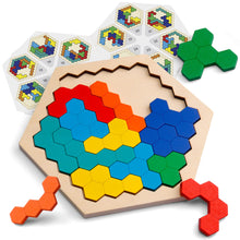 Carica l'immagine nel visualizzatore di Gallery, Coogam Puzzle di legno esagonale - Blocco di forma Tangram Rompicapo Giocattolo Geometria Logica IQ Gioco STEM Montessori Regalo educativo per tutte le età Sfida