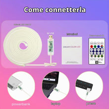 Carica l'immagine nel visualizzatore di Gallery, Striscia LED neon RGB IC 2 metri, USB IP67 con app Bluetooth e telecomando IR, sincronizzazione musicale, striscia lumin