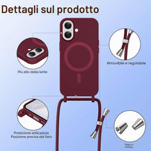 Carica l'immagine nel visualizzatore di Gallery, Coiwxmoi Magnetica Cover per iPhone 17 con Cordino Regolabile, [Compatibile con MagSafe] Custodia con Collana Tracolla L
