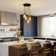 Carica l'immagine nel visualizzatore di Gallery, ANWIO Lampadario a Sospensione E27, Lampada da Soffitto Industriale Vintage Nero, Lampadari Cucina 4 Luci，Lampadario Mod