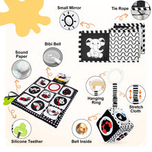 Carica l'immagine nel visualizzatore di Gallery, HappyKidsClub Giochi Neonato 0-12 Mesi, Libro Sensoriale Bianco e Nero Neonati Giochi Montessori 0-12 Mesi Tummy Time Regalo Neonato Maschio Femmina Sonaglio Neonato Giochi Sensoriali per Neonati