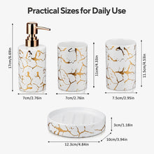 Carica l'immagine nel visualizzatore di Gallery, Set di accessori per il bagno, 4 pezzi, set di accessori da bagno in ceramica di lusso, 2 portaspazzolino/bicchiere + dispenser di sapone liquido o lozione con pompa oro rosa + portasapone