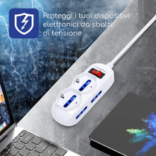 Carica l'immagine nel visualizzatore di Gallery, Aigostar - Multipresa Ciabatta elettrica Polivalente a 6 Posti, 250v/3680W Cavo 5m. Color Bianco