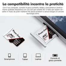 Carica l&#39;immagine nel visualizzatore di Gallery, FranGoo Scheda di memoria Micro SD da 512 GB, scheda SD, fotocamera 4K Pro, video UHD per GoPro, smartphone, action camera, scheda di memoria MicroSDXC UHS-I U3 A1 V30