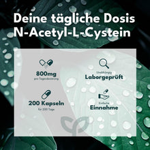 Carica l'immagine nel visualizzatore di Gallery, SOLVISAN - Capsule NAC 800 mg di N-Acetil-L-Cisteina - 200 capsule - Prodotto in Germania - Vegano, testato in laboratorio e senza additivi