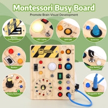 Carica l'immagine nel visualizzatore di Gallery, Giochi Montessori 1 anno per Bambini Montessori Busy Board Giochi Legno con 10 Interruttori e 23 luci LED Giochi Sensoriali Giocattolo sensoriale di apprendimento Adatto per 1 2 3 4 anni Bambin