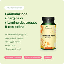 Carica l'immagine nel visualizzatore di Gallery, VITAMINA B Complex Alto Dosaggio | B1, B2, B3, B5, B6, B7 (Biotina), B9 (Acido Folico), B12 + Colina | Prodotto in Germa
