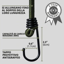 Carica l'immagine nel visualizzatore di Gallery, Pluvios Ganci Elastici - 10 Corde Elastiche con Gancio - Multiuso e di Varie Taglie - Corde Elastiche per Teloni, Portap