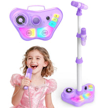 Carica l'immagine nel visualizzatore di Gallery, Dislocati Microfono Karaoke per Bambini con Supporto, 2 Microfoni Wireless, Luci Colorate, Regalo Natale per Bambini 3 4