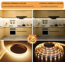 Carica l'immagine nel visualizzatore di Gallery, Striscia LED COB da 5 m, dimmerabile, 24 V, flessibile, con telecomando e alimentatore, CRI92, larghezza 8 mm, per decor