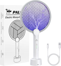 Carica l'immagine nel visualizzatore di Gallery, PALONE Racchetta Zanzare Elettrica, 3000V con USB Ricaricabile LED 2-In-1Racchetta Zanzare Elettrico, Protezione Maglia a 3 Strati, Adatto per Casa Giardino Campeggio Interni ed Esterni