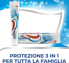 Carica l'immagine nel visualizzatore di Gallery, Aquafresh Tripla Protezione, Dentifricio 3 in 1, Menta Fresca, 6x75 ml