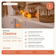 Carica l'immagine nel visualizzatore di Gallery, GuirLED - Guirlanda luminoso a LED per batuffoli di cotone USB - Luce notturna per bambini 2h - Alimentatore doppio USB 