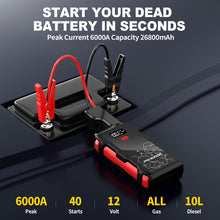 Carica l'immagine nel visualizzatore di Gallery, PGNOOGE 26800mAh 6000A Avviatore per Auto, Avviatore Batteria 12V per Motori fino a 10L Diesel e Tutti Benzina, Power Bank Portatile con Torcia LED e Display
