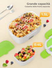Carica l&#39;immagine nel visualizzatore di Gallery, Scaldavivande Elettrico Portatile in Acciaio Inox (220V &amp; 12V) Portatile 1,5L con Forchetta e Cucchiaio per Auto/Ufficio/Casa