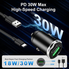Carica l'immagine nel visualizzatore di Gallery, Caricatore Auto USB C 30W a Ricarica Rapida PD 30W e QC 3.0 18W
