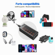 Carica l'immagine nel visualizzatore di Gallery, Caricatore USB C Multiplo, stazione di ricarica USB C a 24 porte 100W/20A, Caricatore da Desktop USB, Hub di alimentazio