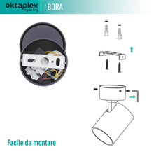 Carica l'immagine nel visualizzatore di Gallery, Oktaplex Bora faretto da soffitto 1 fiamma GU10 LED spot bar 230V orientabile spot a parete nero