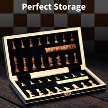 Carica l&#39;immagine nel visualizzatore di Gallery, Aissom Scacchiera in Legno,2 in 1 Scacchiera Pieghevole,Magnetici Scacchi, Backgammon con slot di archiviazione, Dama per Bambini e Adulti Feste (29 * 29cm)