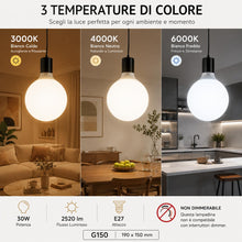 Carica l'immagine nel visualizzatore di Gallery, Lampadina Globo LED G150 E27 30W Luce Naturale 2520 lm 15x19 cm