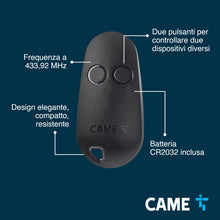 Carica l'immagine nel visualizzatore di Gallery, CAME Telecomando TOP bicanale nero a codice fisso multiutenza con funzione di autoapprendimento per una facile configura