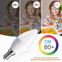Carica l'immagine nel visualizzatore di Gallery, Lampadina LED a Candela E14, Classe energetica A, Lampadina LED E14 a Risparmio Energetico, Bianco Caldo 3000K, 2W, Lamp