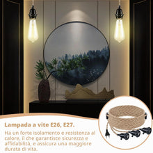 Carica l'immagine nel visualizzatore di Gallery, GOMETY 3 paia di portalampada E27, kit a sospensioni con interruttore, corda di canapa 6,8 m, lampada fai-da-te vintage,