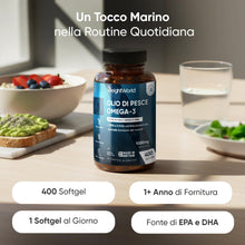 Carica l'immagine nel visualizzatore di Gallery, Omega 3 Olio di Pesce, 400 Softgel (Fornitura 1+ Anno), 1 Softgel al Giorno
