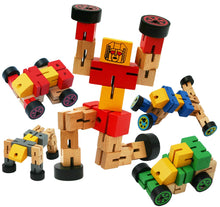 Carica l'immagine nel visualizzatore di Gallery, TOWO Robot Trasformazione in Legno - Gioco da Viaggio Transfigures - Veicolo Giocattolo da Trasformare - Robot in Legno per Bambini e Bambine di 3 Anni- blu