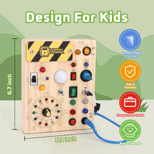 Carica l'immagine nel visualizzatore di Gallery, Giochi Montessori 1 anno per Bambini Montessori Busy Board Giochi Legno con 10 Interruttori e 23 luci LED Giochi Sensoriali Giocattolo sensoriale di apprendimento Adatto per 1 2 3 4 anni Bambin
