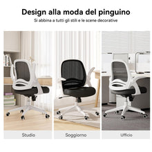 Carica l&#39;immagine nel visualizzatore di Gallery, Hbada J1 Sedia da ufficio ergonomica, poltrona da ufficio con bracciolo pieghevole, seduta in tela, girevole a 360°, Bianco