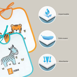 Ti Tin - Confezione Da 7 Bavaglini Impermeabili 73% Cotone - 27% Poliestere Fodera Vinile | Confezione Da 7 Bavaglini con Chiusura a Nastro Per Bambini Da 6 a 18 Mesi, 23x27 cm