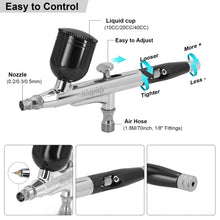 Carica l'immagine nel visualizzatore di Gallery, Kit Aerografo a Doppia Azione – Pistola Airbrush con Ugelli da 0,2mm/0,3mm/0,5mm, Tazze da 10cc/20cc/40cc, Tubo Aria e Set di Pulizia – Perfetto per Pittura, Nail Art e Tatuaggi