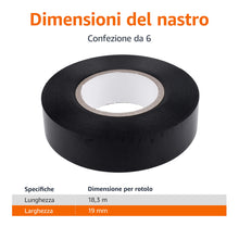 Carica l'immagine nel visualizzatore di Gallery, Amazon Basics Nastro isolante da 1.9 cm x 18.3 m, 6 unità, confezione da 1, nero, ottimo per attività e riparazioni dome