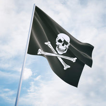 Carica l'immagine nel visualizzatore di Gallery, Grande bandiera dei pirati Jolly Roger con teschio e tibie incrociate, 90 x 150 cm con anelli, vessillo appendibile per 