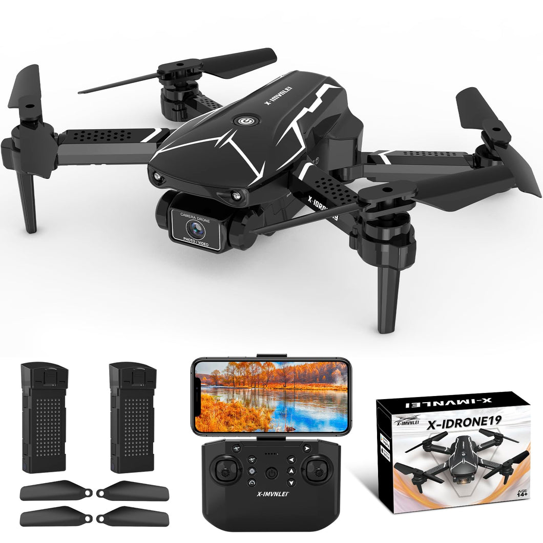 Droni con Telecamera 720P HD Ajustable, Mini Drone con Altitudine Hold per Bambini/Adulti, X19 FPV WIFI Video RC Quadcopter, 3D Flips, Modalità Headless per Principianti, 2 Batteries