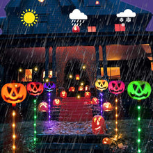 Carica l'immagine nel visualizzatore di Gallery, Set di 6 lampade solari a zucca per Halloween, decorazione esterna multicolore, resistente alle intemperie