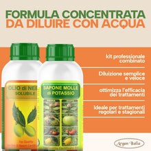Carica l'immagine nel visualizzatore di Gallery, Argan Italia - Olio di Neem e Sapone Molle Potassico per Piante 1+1 Litri, Olio di Neem Solubile Agisce Naturalmente Con