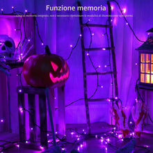 Carica l'immagine nel visualizzatore di Gallery, ODEETRONIC Luci Halloween per Esterno, 20M 200 LED Viola Catena Luminosa Interno a Batteria Impermeabile 8 Modalità Cate