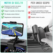 Carica l'immagine nel visualizzatore di Gallery, Supporto Telefono Auto,360 Gradi di Rotazione Porta Cellulare Auto,Universale Porta Telefono Auto con Clip a Molla,Compa
