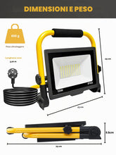 Carica l'immagine nel visualizzatore di Gallery, Faretto LED da Cantiere 50W, Faretto Portatile, Luce di Inondazione Bianca 6000K, 5000LM, Girevole a 360º, Impermeabile 