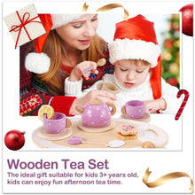 Carica l&#39;immagine nel visualizzatore di Gallery, AOLEVA Set da Tè Giocattoli in Legno, Set Cucina Legno Bambini Accessori Cucina Giocattolo Servizio da Tè Gioco di Imitazione Regalo per Bambini Bambina 3 4 5 Anni