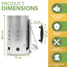 Carica l'immagine nel visualizzatore di Gallery, BLOSTM Accendi Fuoco per Barbecue - Extra Grande Accendi Carbonella Barbecue Avviamento Rapido, Acciaio Zincato, Manigli