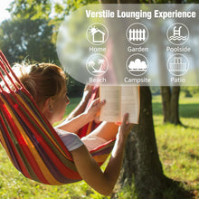 Carica l'immagine nel visualizzatore di Gallery, Anyoo Amaca da Giardino in Cotone Tessuto Comodo con Cinghie Rispettose degli Alberi per Appendere, Durevole Amaca Portatile con Borsa da Viaggio per Campeggio, Esterno/Interno, Balcone, Patio