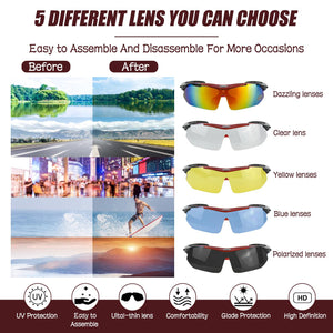 Auptiz Occhiali da sole polarizzati, polarizzati, con 5 lenti intercambiabili, per uomo e donna, UV400, per sport all'aria aperta, pesca, ciclismo, corsa
