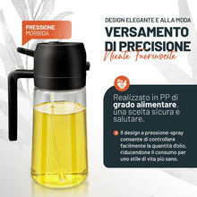 Carica l'immagine nel visualizzatore di Gallery, PORTENTUM Spruzzino Olio per Friggitrice Aria 500ml 2 in 1, Dosatore Bottiglia e Oliera Spruzzino olio, Accessori friggitrice ad aria nebulizzatore per Alimenti e Spruzzatore (Nero)