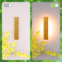 Carica l'immagine nel visualizzatore di Gallery, AOEH Lampada Da Parete Interno LED Applique Da Parete In Legno Lampade Da Muro Lunga In Bambù Luci Da Parete Legno 7w 30
