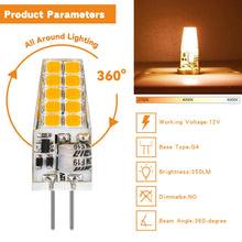 Carica l'immagine nel visualizzatore di Gallery, G4 LED bianco caldo 12V 2700K, attacco bipolare 3W 380lm Lampadina LED T3 equivalente 30W G4 alogena, senza sfarfallio, 